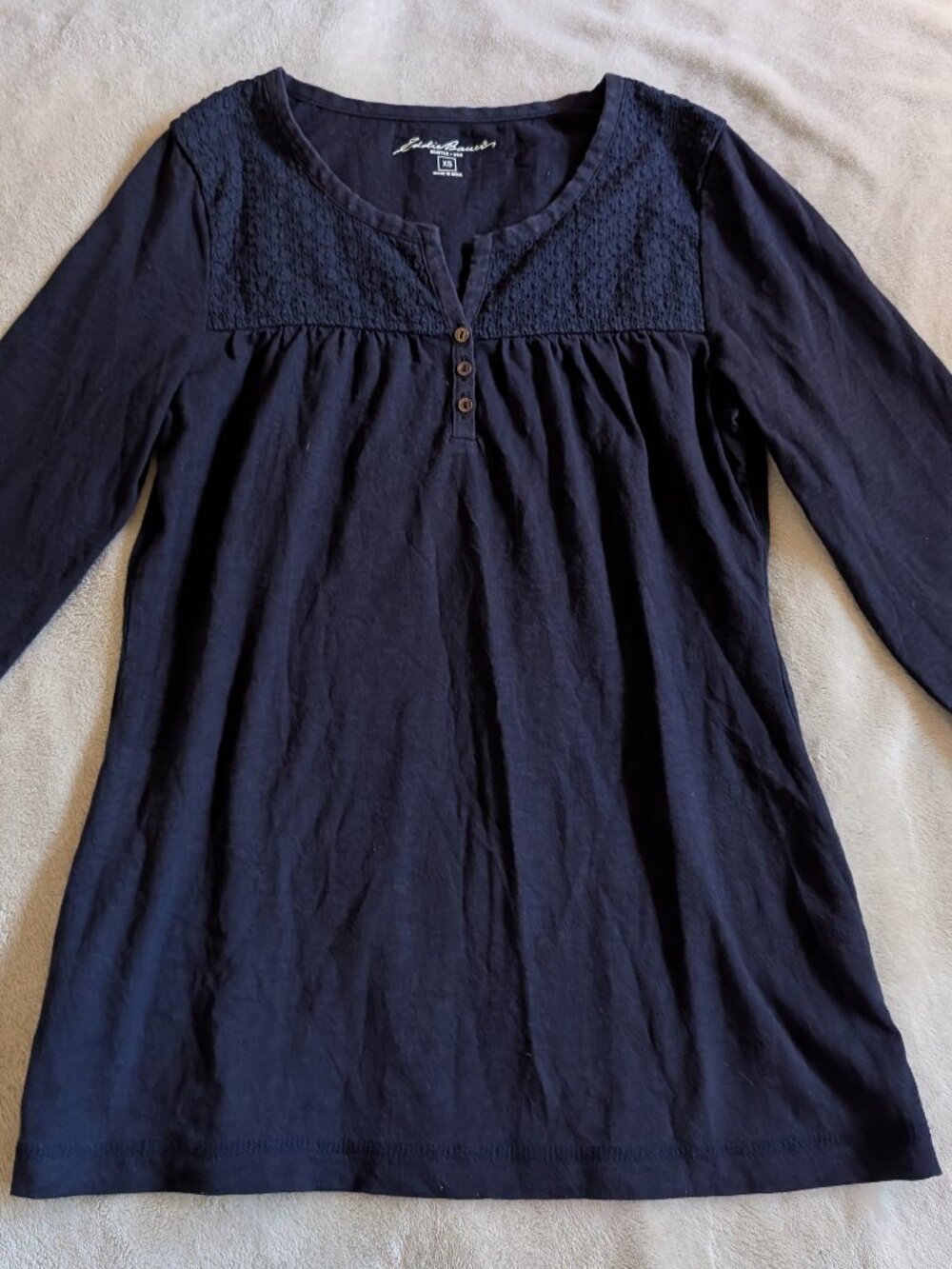 WOMEN'S EDDIE BAUER SHIRT XS Extra Small Blouse Navy Dark Blue Long Sleeve Top